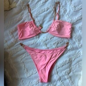 Pink L Space Bikini with gold chain accents